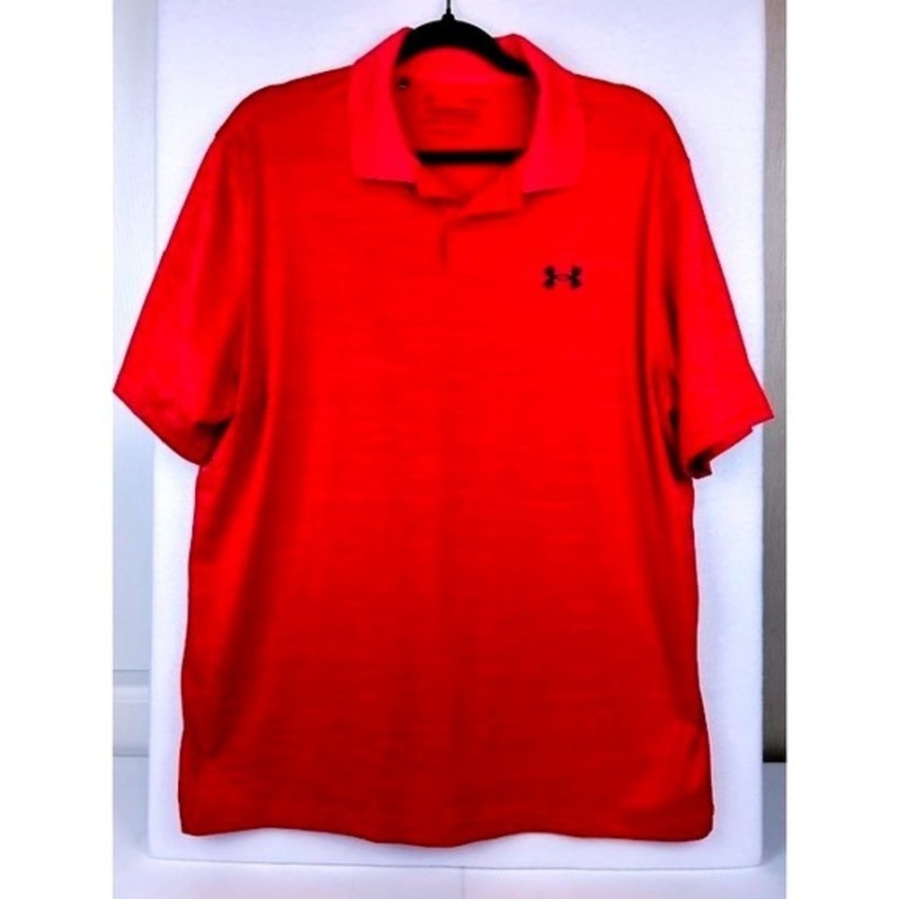Under Armour Mens Orange Heather Performance Polo Shirt Loose Fit Large